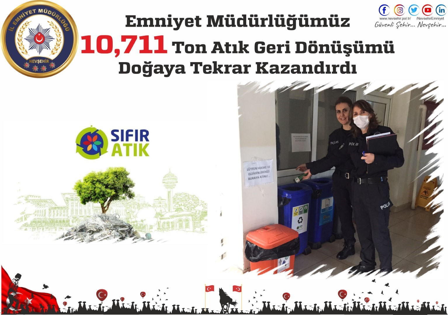 Nevşehir Emniyeti 10 ton atık maddeyi geri dönüşüme kazandırdı