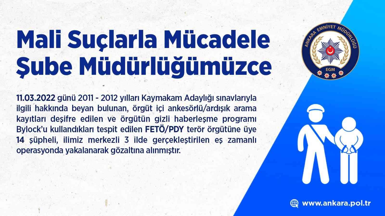 FETÖ/PDY terör örgütü üyelerine operasyon: 14 gözaltı