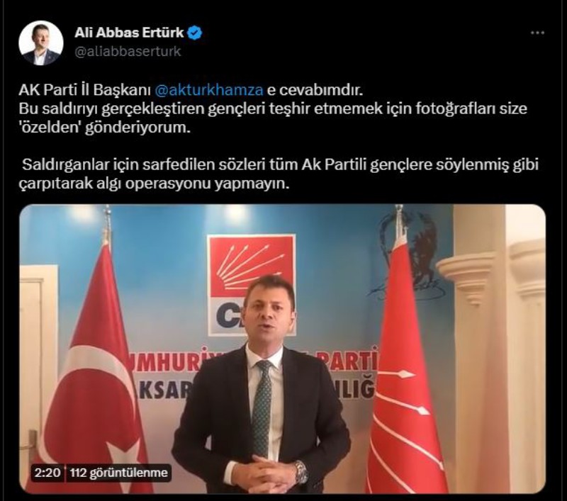Ertürk: Tehditleriniz oradaysa Ali Abbas Ertürk burada