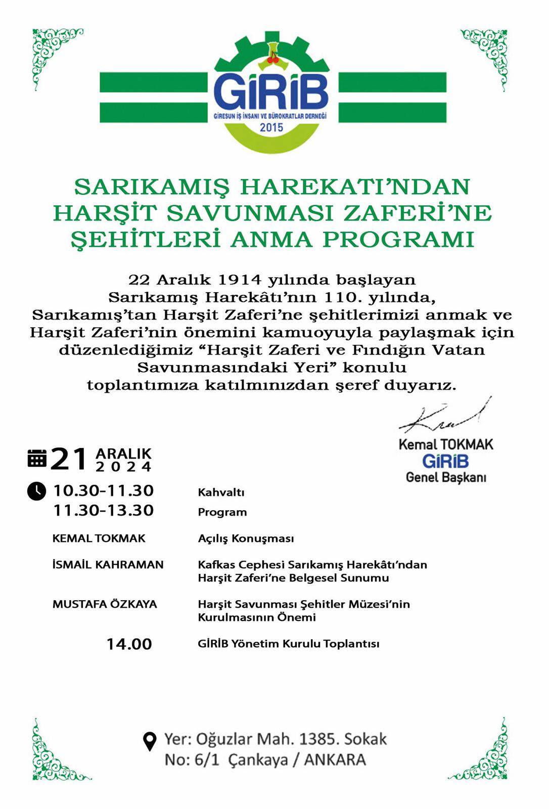 Sarıkamış Şehitleri Ankara’da Anılacak