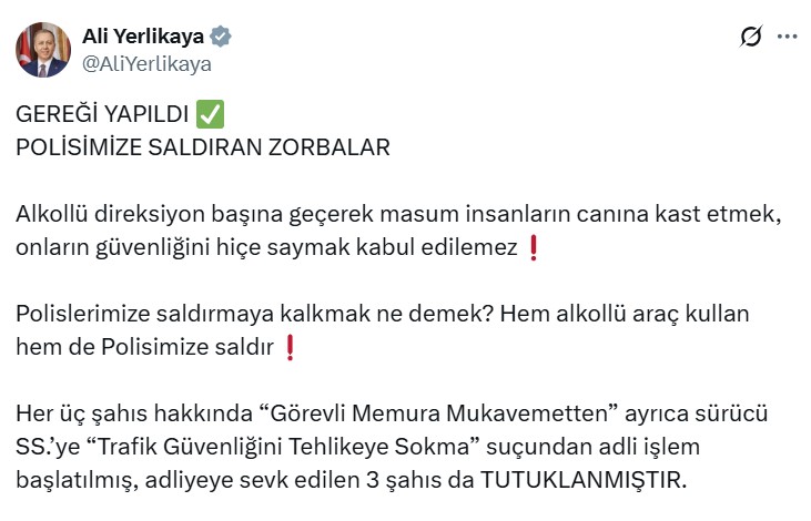 Bakan Yerlikaya ‘Gereği yapıldı’ diyerek duyurdu